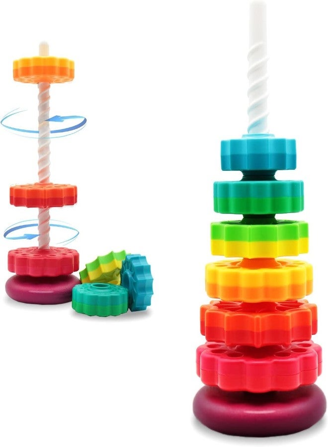 WAKTORO Baby Spinning Stacking Toys for Toddlers 1-3, Rainbow Ring Stacker Montessori Toy for Babies 6-12 Months, Sensory Learning Gift for Boys & Girls, Birthday, Christmas Gift (14 inch) - Image 1